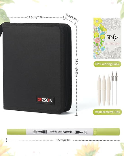 ZSCM 72 Colors Markers for Adult Coloring Books No Bleeding - Dual-Tip Art Markers, Fine & Brush Tip Coloring Pen for Adult Calligraphy, Drawing, Sketch Art & Creative Journaling