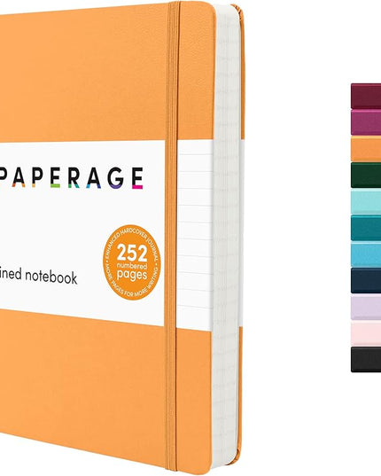 PAPERAGE Lined Journal Notebook, (Marigold), 252 Pages, Medium 5.6 in x 8 in - 100 GSM Thick Paper – Hardcover Journaling Notebook for Work, School & Note Taking