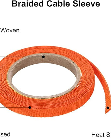 MECCANIXITY Braided Cable Sleeves Heat Shrinkable Fabric Sleeving, 1/4" 10ft Orange 2:1 Ratio Heat Shrinkable Cord Protector for Harness Cable, Network Cable Protection, Cable Management
