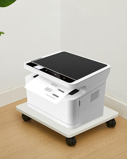 2 Pcs Office Under Desk Printer Stand with 4 Caster Wheels White Movable Printer Copier Shelf and CPU Holder for Home Office Heavy Duty Storage Rack Scanner Fax Machine, 13.78 x 11.81 Inches