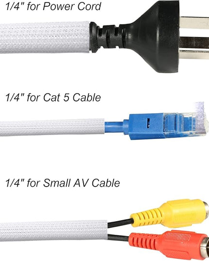 CrocSee 25ft - 1/4 inch Braided Cable Management Sleeve Cord Protector - Self-Wrapping Split Wire Loom for TV/Computer/Home Theater/Engine Bay - White