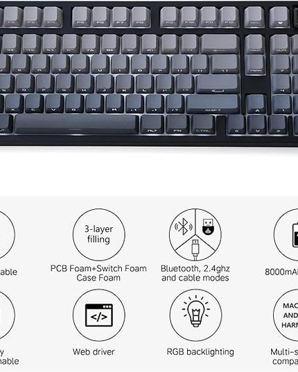 NJ98 Wireless Custom Mechanical Keyboard with Screen Knob 96% Hot Swappable RGB Keyboard Mac Windows (Black Samurai, Brass Plate-Box Deep Sea)