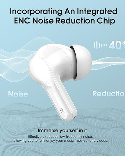 Wireless Earbuds, Bluetooth 5.4 Headphones HiFi Stereo, Bluetooth Earbuds with ENC Noise Cancelling Mic, IP7 Waterproof in Ear Earphones, 48H, LED Display Ear buds for Pad Workout Sports, White Purple