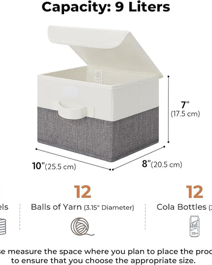 GRANNY SAYS Small Storage Bins with Lids, Small Storage Boxes, Shelf Baskets for Shelf, Collapsible Storage Bins for Living Room, Bedroom, 10x8x7 Inch, White/Gray, 2-Pack
