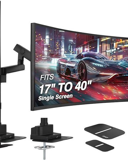 AVLT Single 40 Inch Monitor Arm Pole Top Mount With USB-C USB-A Ports-Black, Supports 26.4 lbs (12kg), Ultrawide screen fit, VESA Compatible, Tilt, Swivel, Rotate, Ergonomic adjustable height, Durable