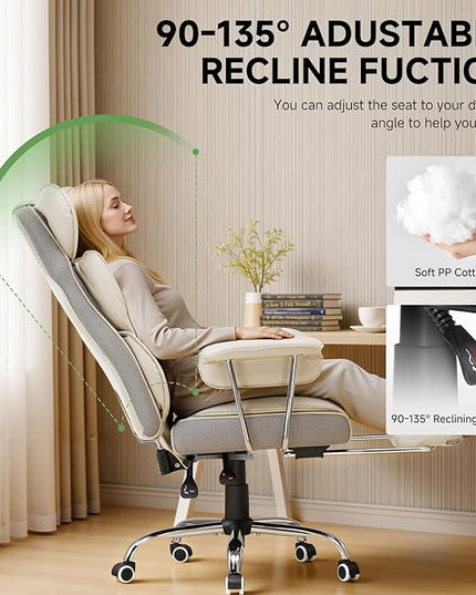 COMHOMA Big and Tall Office Chair, High Back Leather Gaming Chair with Footrest, Executive Ergonomic Office Chairs with Pocket Spring Lumbar Support and with Outward Fixed Soft Armrests