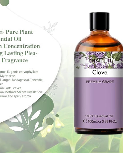 PHATOIL 3.38Fl.Oz Clove Essential Oil, for Aromatherapy Diffusers with Glass Dropper, Humidifiers, Great for DIY Candle and Soap Making, Gift for Friend