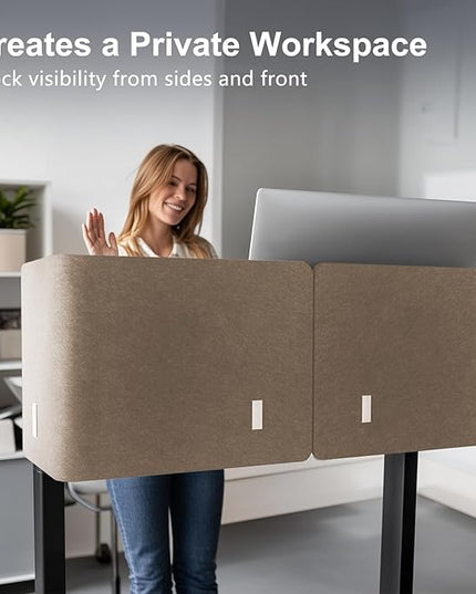 Desk Privacy Panel,2PCS L-Shaped Clamp-On Office Desk Divider,2-in-1 Adjustable Acoustic Desktop Partition Or Under Desk Modesty Screen,for Office,Home,Felt(Dark Camel, 47.2" x 17.7")