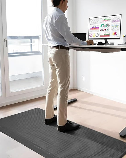 3 x 6 FT Anti Fatigue Mats Industrial 15/16 Inch Thick Soft Sponge Ergonomic Mat Durable Heavy Duty Diamond Plate for Standing Non Slip Industrial Grade Floor Mat for Leg & Back Pain (Gray)