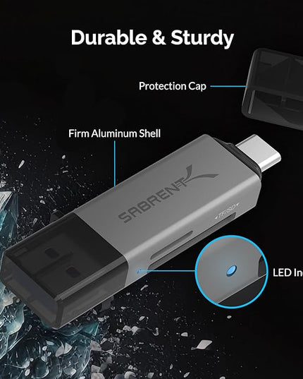 SABRENT SD Card Reader USB C & USB A, Micro SD Card Reader, USB 3.0 Dual Slot Memory Card Adapter for Laptop PC Android (CR-BCA2)