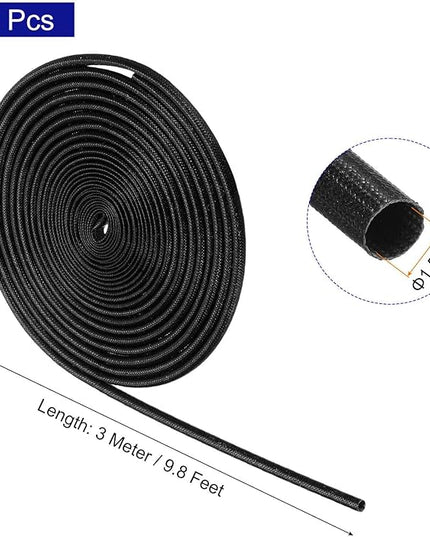 MECCANIXITY 5Pcs Wire Insulation Braid Fire Sleeve,9.8Ft-1.5mm ID Black, High Temp Silicone Coated Fiberglass Sleeving for Automotive Hose Lines Electrical Wiring