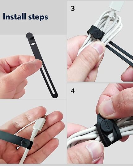 PZOZ (10 pcs) Reusable Cable Ties, Elastic Silicone Cord Organizer Straps Keeper Management Holder for iPhone Charging Cable Charger Wire Labels Desk Car and Travel Accessories (Black)
