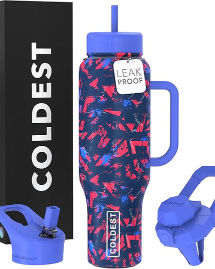 Coldest Tumbler with Handle and Straw - 100% Leak Proof Insulated Tumbler with Lid and Straw (3 Lids) - Stainless Steel Tumblers for Women & Men - Cup Holder Friendly Base, 46 oz (Trailblazer)