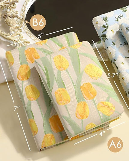 Pocket Notebook, A6, 4x6, Small Embroidered Journal, Cute Notebook, Lay Flat, Hardcover, Lined Notebook & Sketchbook, Note Taking Notebook, Beautiful Journal for Women, Tulip Flower