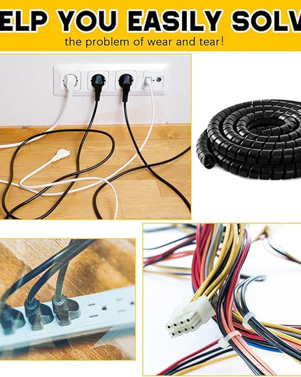 Innconee 1 Pcs Spiral Wrap Cable Protector, Safe 1.5" Od x 25' Pre Cut Lengths Hydraulic Hose Protector Wrap to Avoid Wear and Extend Life for Hydraulic Pneumatic Hoses(Black)