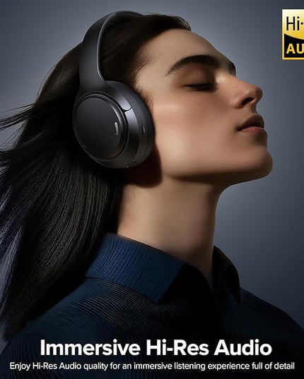 Hybrid Active Noise Cancelling Headphones Wireless, 120Hrs Playtime, 6 ENC Clear Mic, Over Ear Bluetooth Headphones with Hi-Res Audio Comfort Earcup Foldable ANC Headphone for Travel Game Home Office