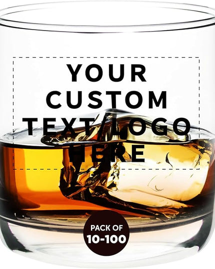 DISCOUNT PROMOS Custom Whiskey Glasses 10 oz Set of 10/50/100, Personalized Bulk Pack - Heavy Base Old Fashioned Glass, Perfect for Scotch, Bourbon, Whiskey, Cocktail - Clear Bottom Color