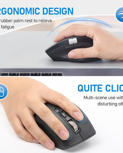 INFINMIND Wireless Side Scroll Mouse with Multi-Device, Ergonomic Computer Mice with Smart Flying Scroll, Quiet Click for Computer, Laptop, iPad, Tablet, MacBook (Grey)