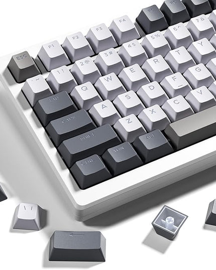 OHY XVX Shine Through Keycaps -133 Keys Cherry Profile Double Shot PBT Keycaps Compatible for 60%/75%/100% Retro Gaming Mechanical Keyboard-Milk Light Gray