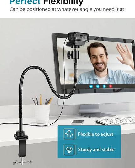 InnoGear Webcam Stand with Phone Mount, Desk Camera Arm Stands Gooseneck for Logitech Webcam BRIO 4K C960 C920 C920S C922 C922x C925e C930 C930e C615 NexiGo N60, Right Light, Gopro with 1/4" Thread
