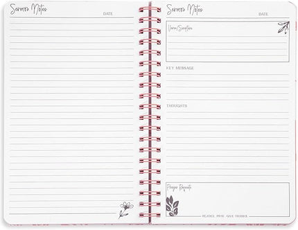 Steel Mill & Co Cute Floral Spiral Notebook Journal for Notes, 10.5" x 7.5" Sermon Notes and Church Notes Journal for Women with Durable Hardcover and 60 Lined Pages with Prompts, Navy Floral