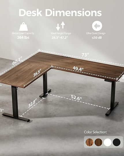 Agilestic Triple Motors 73" x 60" L Shaped Standing Desk, Electric Standing Desk Adjustable Height, Extra Large Desktop Corner Table for Home Office, Gaming Workstation, Splice Board, Dark Walnut