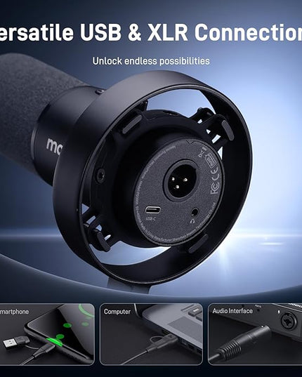 MAONO Dynamic Microphone-XLR USB Podcast Recording Mic: for Vocal Recording, Content Creation, Home Studio, Voiceover, with 192kHz/24bit, Noise Reduction, Mic Gain, Monitoring, Mute (PD300X)