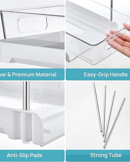 Vtopmart 4 Pack Bathroom Organizer, 2 Tier White Under Sink Organizers Vanity Countertop Storage Container,Cabinet Drawers Bins, Pull-Out Organization with Track for Pantry, Kitchen