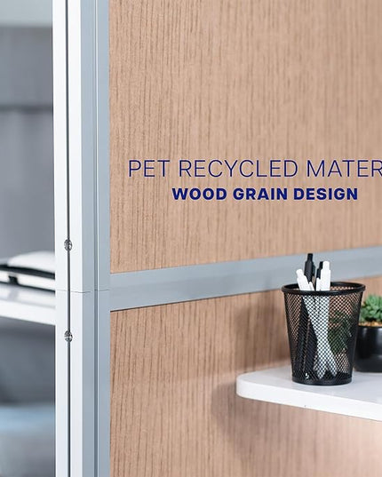 VIVO Modular Wall System, 2 PET Panels, Modern Professional Office Cubicle Dividers, Freestanding Privacy-Screen, 66 inches High, Flat Wood, Silver Frame, PP-MWS63C