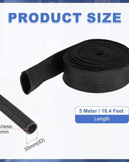uxcell Insulation Cable Protector,35mm/1.38 Inch-5m/16 Feet High Temp Fiberglass Sleeve Black