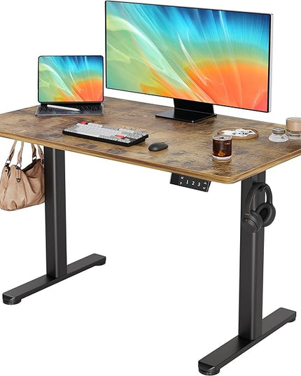 YDN Electric Standing Desk Adjustable Height, 48 x 24 Inches Stand up Desk with Cable Management, Home Office Desks with Splice Board & Black Frame, Rustic Brown Top