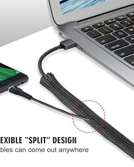 25ft - 3/4 inch Cord Protector Cable Sleeve Split Wire Loom Tubing for Power Cord Audio USB Cable, Wire Cover Cable Management Sleeve for TV Computer, Cord Protectors from Pets Chewing, Black