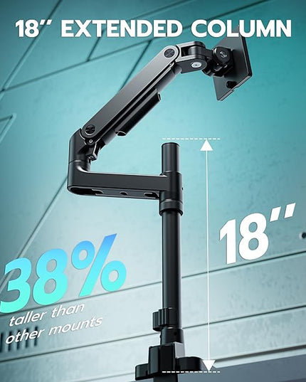 ARES WING Heavy Duty Monitor Arm with USB A/C, Tall Ultrawide Monitor Arm for 17 to 49 Inch Screen, Holds 44 Lbs, Adjustable Gas Spring Desk Mount, Black