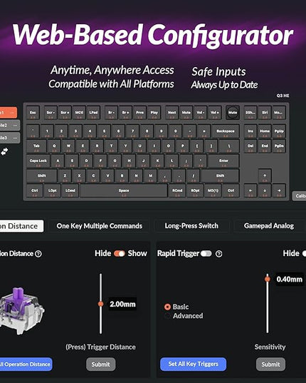 Keychron Q3 HE Wireless Custom Mechanical Keyboard, 2.4 GHz/Bluetooth/Wired QMK Rapid Trigger 80% TKL Hot-Swappable Programmable RGB Gateron Double-Rail Magnetic Switches for Mac Windows, Carbon Black