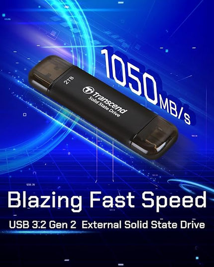 Transcend ESD310 128GB External SSD, Up to 1,050MB/s, Dual USB Flash Drive for iPhone/iPad/Mac/Windows, Android/Tablet/PC, USB 3.2 Gen 2 Thumb Drive Photo Stick, 2-in-1 Type C &Type A Memory Stick