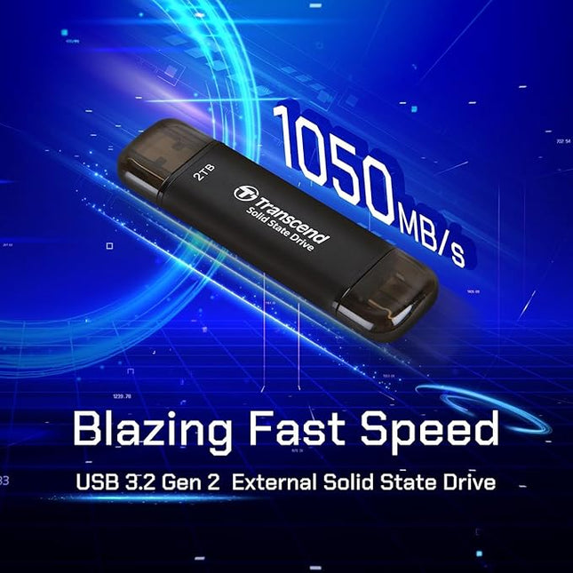 Transcend ESD310 128GB External SSD, Up to 1,050MB/s, Dual USB Flash Drive for iPhone/iPad/Mac/Windows, Android/Tablet/PC, USB 3.2 Gen 2 Thumb Drive Photo Stick, 2-in-1 Type C &Type A Memory Stick