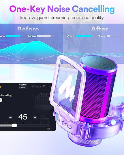 MAONO USB Gaming Microphone with Noise Cancellation, RGB Condenser Microphone for Streaming, Podcasts, Twitch, YouTube, Discord, PC, Computer, Mac, PS4, PS5, DGM20S Purple