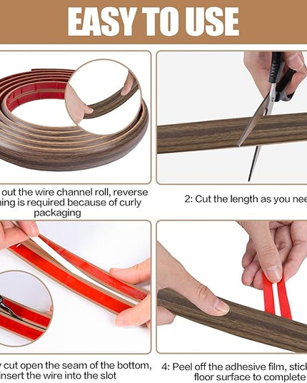 Floor Cord Cover Self Adhesive Cord Hider,3.3FT Cable Management, Extension Strip Protector for Wires, Prevent Cable Trips for Offices, Gyms, Exhibitions Cavity:0.3"(W) x 0.28"(H) Wood Walnut
