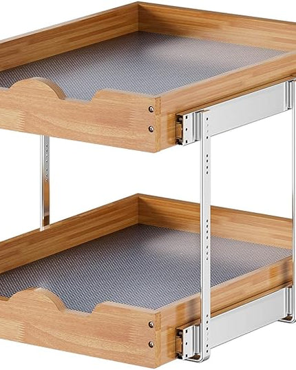 OCG 2 Tier Pull Out Cabinet Organizer (20"W x 21"D), Heavy-Duty Slide out Wood Drawer Shelf, Pull Out Drawer for Cabinets, Base Cabinet Organization for Kitchen, Pantry, Bathroom