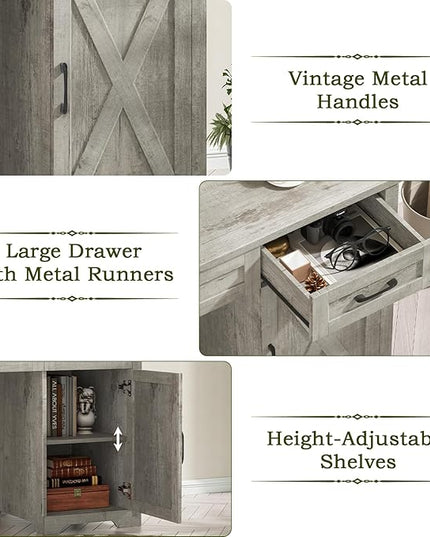Vabches Farmhouse 51" Executive Desk,Computer Desk with Drawers and Storage Cabinet, Workspace for Home Office and Study.Grey