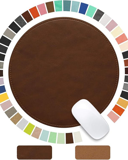PU Leather Mouse Pad with Stitched Edge, Micro-Fiber Base, Non-Slip Waterproof for Computers, Laptop - Round 9 x 9 Inch (Dark Caramel Brown)