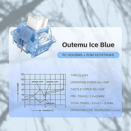Outemu Ice Blue V3 Switch,3-pin 40gf Pre-lubed Dustproof Clicky Switches,Keyboard Clickers for 3D Prints,Suitable for MX Mechanical Gaming Keyboards(108Pcs)