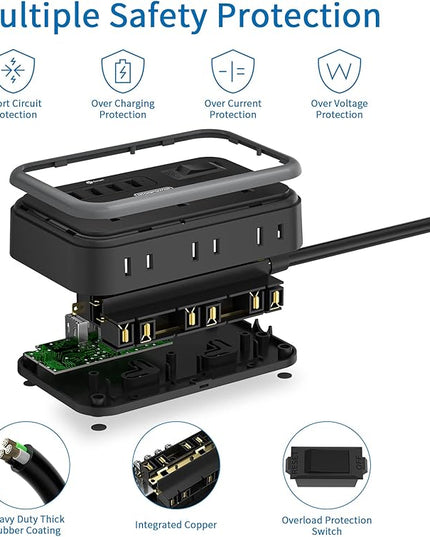 NTONPOWER 6 Widely Spaced Outlet(2 Side) Power Strip with 4 USB Ports, Extension Cord 15 Ft