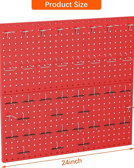 TORACK Metal Pegboard Wall Organizer 24" x 24" or 12" x 48", 70 PCS Tool Storage Pegboard for Garage Tool Organizer Board with Pegboard Hooks for Workbench(Red)