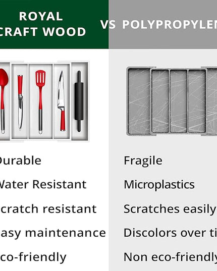 ROYAL CRAFT WOOD Luxury Bamboo Kitchen Drawer Organizer - Silverware Organizer - Utensil Holder and Cutlery Tray with Grooved Drawer Dividers for Flatware and Kitchen Utensils (5 Slot, White)