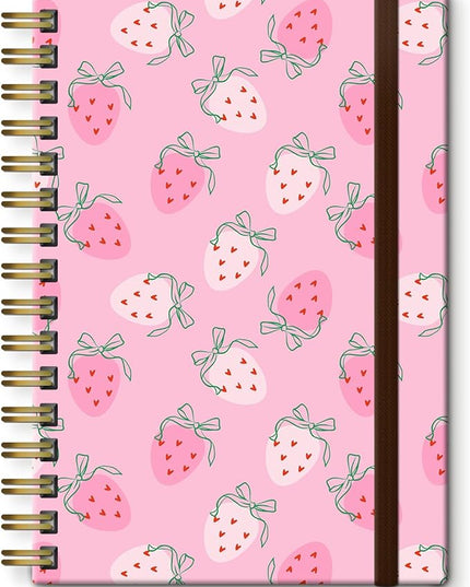 Spiral Journal Notebook, A5 Cute Notebooks for Women Men, College Ruled Hardcover Notebook for Work & Note Taking, 60 Pages Double-Wire Journals for Writing, Pink Cute Strawberry