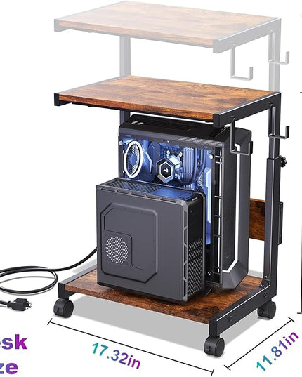 Computer Tower Stand with Charge Station and USB Charging Port - Height Adjustable PC Tower Stand, Under Desk CPU Holder Cart with Locking Caster Wheels for Fits Most PC