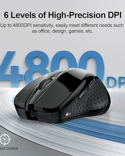 TECKNET Wireless Mouse (BT5.0/3.0 & 2.4G) Rechargeable 4800 DPI Silent USB A & Bluetooth Mouse 6 Buttons, Wide Compatibility - Black
