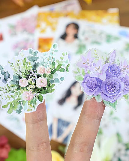 Snycler Sticker Book - 20 Sheets Vintage PET Stickers for Scrapbooking, Junk Journaling, Ephemera, and Decorative Crafts-Blossom and Winter