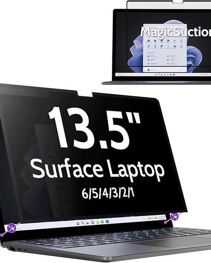 Peslv Privacy Screen for 13.5 Inch Surface Laptop 6/5/4/3/2/1, MagicSuction™ Removable Anti Spy Black Protector, Glare Blue Light Filter for Microsoft Laptop Computer Monitor